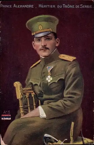 Künstler Ak Kronprinz Alexander von Serbien, Portrait