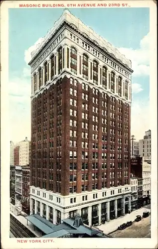 Ak New York City USA, Freimaurergebäude 6th Ave und 23rd St