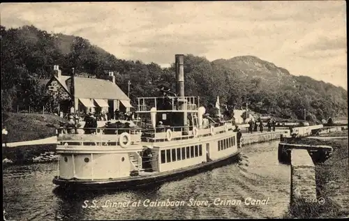 Ak Schottland, Crinan Canal, SS Linnet im Cairnbaan Store