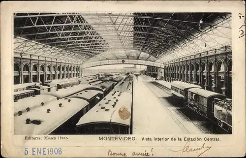 Ak Montevideo, Uruguay, Innenansicht des Hauptbahnhofs