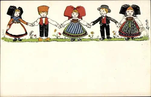 Künstler Ak Hansi, Jean Jacques Waltz, Elsässer Kinder in Trachten