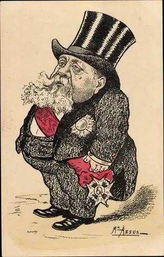 Künstler Ak Assus, französischer Präsident Armand Fallières, Karikatur