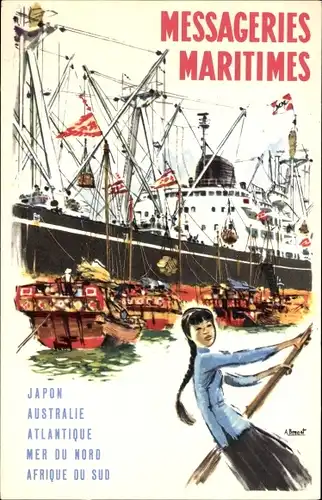 Künstler Ak Messageries Maritimes, Japon, Australie, Alantique, Passagierdampfer in Asien