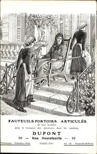 Künstler Ak Paris VI., Reklame, Gelenksessel, Dupont, Rue Hautefeulle