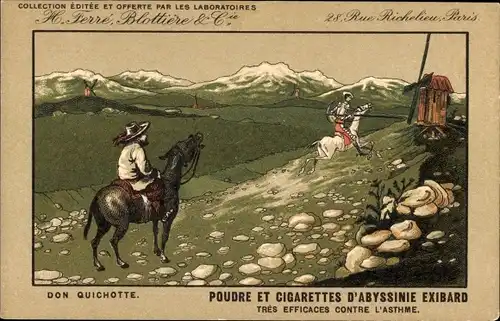 Ak Don Quichote, Don Quijote, Poudre et Cigarettes d'Abyssinie Exibard, Reklame, H. Ferre, Blottiere