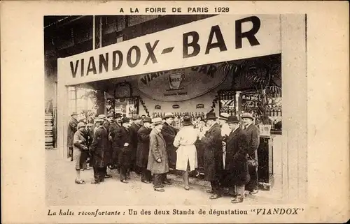 Ak Paris, Ausstellung 1928, Viandox Bar, Verkostungsstand
