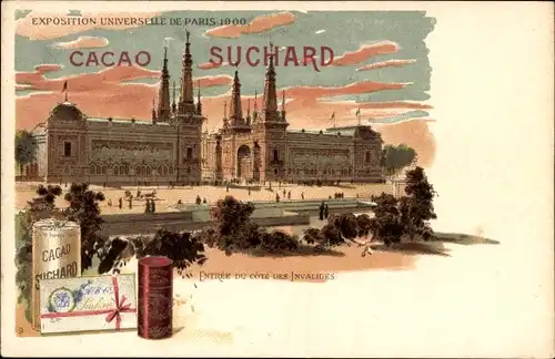 Litho Paris, Weltausstellung 1900, Les Invalides, Reklame Cacao Suchard