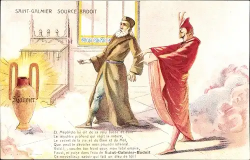 Künstler Ak Saint Galmier Loire, Faust und Mephisto, Quelle Bradoit, Werbung
