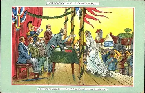 Ak Reclame, Chocolat Lombart, La Fete au Village, Coronation de la Rosiere