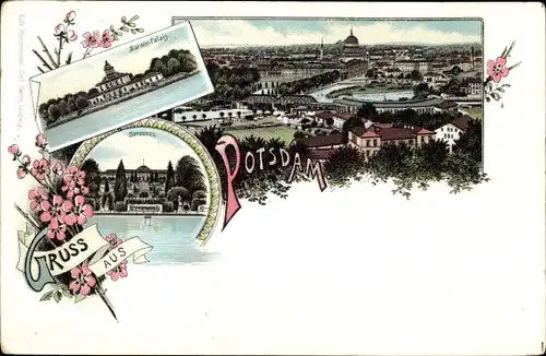 Litho Potsdam in Brandenburg, Marmor Palais, Sanssouci, Totalansicht