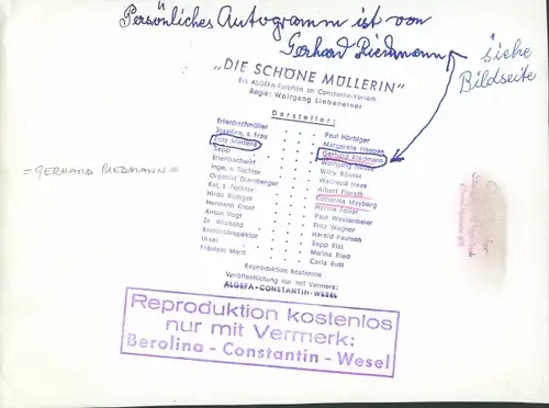 Foto Schauspieler Gerhard Riedmann, Filmszene Die schöne Müllerin, Autogramm