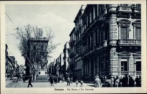 Ak Catania Sicilia, Via Etnea e Via Caronda, Straßenpartie mit Passanten