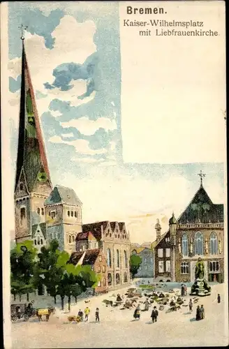 Litho Hansestadt Bremen, Kaiser Wilhelms Platz mit Liebfrauenkirche