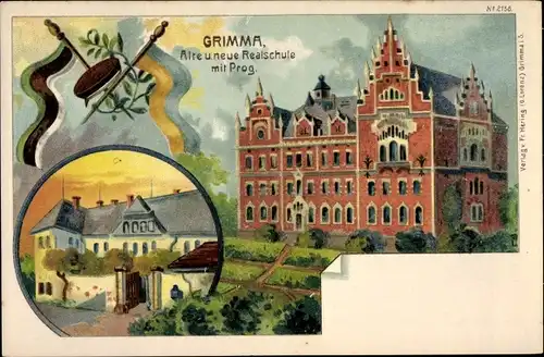 Studentika Litho Grimma in Sachsen, Alte und neue Realschule mit Prog