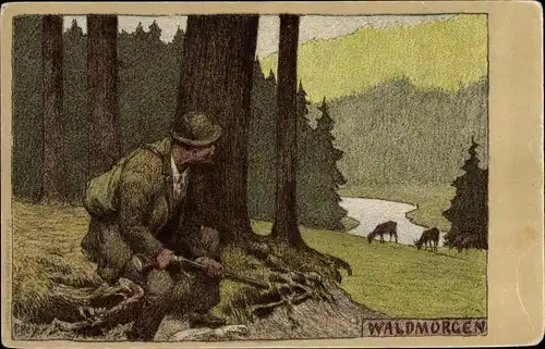 Künstler Ak Hey, Paul, Waldmorgen, Jäger
