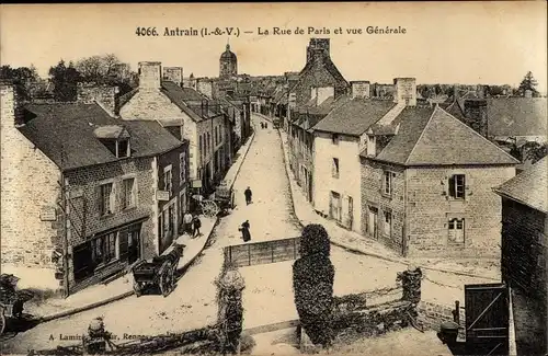 Ak Antrain Ille et Vilaine, La Rue de Paris et vue Generale