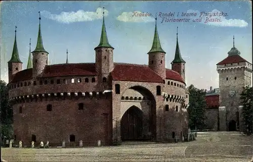 Ak Kraków Krakau Polen, Rondel i brama Floriańska