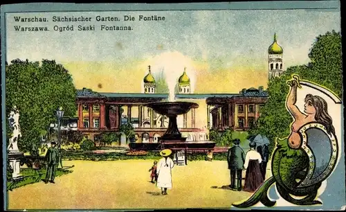 Künstler Ak Warszawa Warschau Polen, Sächsischer Garten, Fontäne