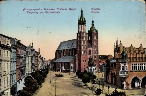 Ak Kraków Krakau Polen, Hauptring und Marienkirche