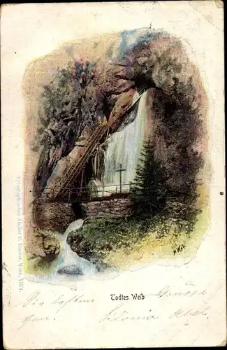 Künstler Ak Totes Weib, Naturdenkmal ausgewiesener Wasserfall bei Mürzsteg in der Steiermark