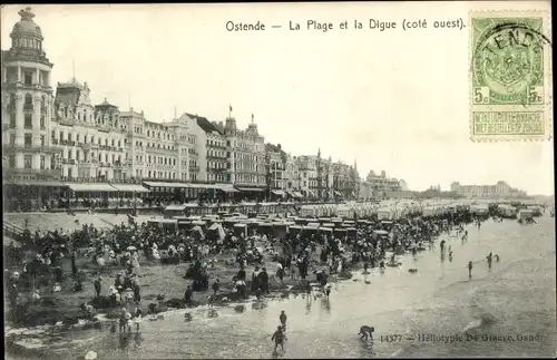 Ak Oostende Ostende Westflandern, Strand, la Digue, Ostseite