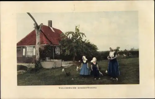 Ak Walcheren Zeeland, Walchersches Bauernhaus, Frauen in Tracht