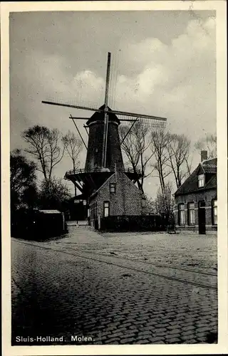 Ak Sluis Zeeland Niederlande, Blick zur Windmühle