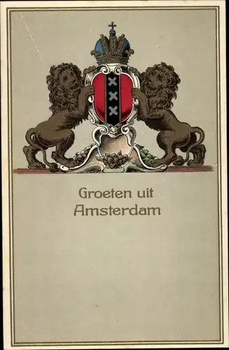 Ak Amsterdam Nordholland Niederlande, Löwen, Wappen, Krone