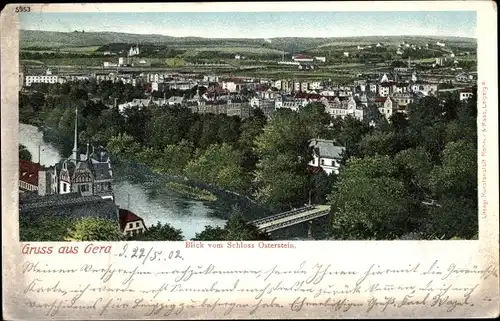 Ak Gera in Thüringen, Blick vom Schloss Osterstein, Brücke