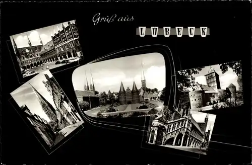 Ak Hansestadt Lübeck, Rathaus, Holstentor, Kirchen