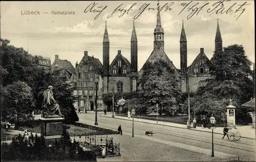 Ak Lübeck, Geibelplatz, Denkmal, Park, Heiligengeist Hospital