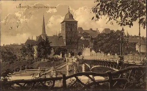 Ak Lübeck, Burgtor, Brücke