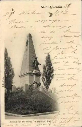 Ak Saint Quentin Aisne, Denkmal der Helden