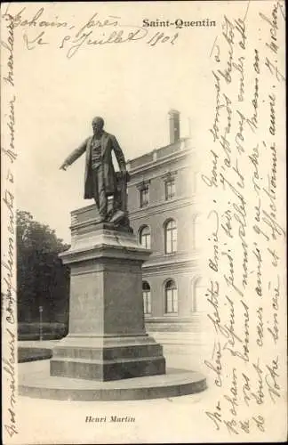 Ak Saint Quentin Aisne, Henri-Martin-Denkmal