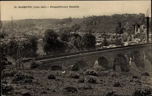 Ak Barentin Seine Maritime, Perspektive auf Barentin, Brücke, Schornstein