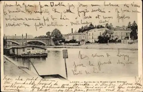 Ak Lagny Seine et Marne, Ufer der Marne, Quai Bizeau