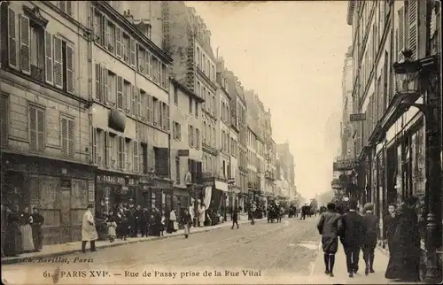 Ak Paris XVI, Rue de Passy, Rue Vital