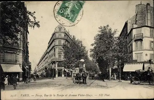 Ak Paris XVI Passy, Rue de la Pompe, Avenue Victor Hugo