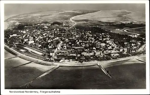 Ak Norderney in Ostfriesland, Totalansicht, Fliegeraufnahme