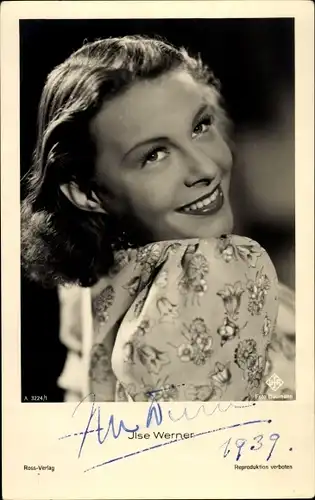 Ak Schauspielerin Ilse Werner, Portrait, Autogramm