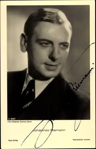 Ak Schauspieler Johannes Riemann, Portrait, Autogramm