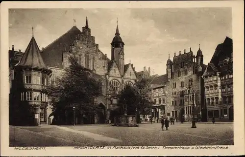 Ak Hildesheim in Niedersachsen, Marktplatz, Rathaus, Templerhaus, Wedekindhaus