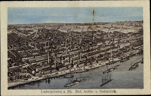 Ak Ludwigshafen am Rhein, Bad. Anilinfabrik, Sodafabrik, Schiffe