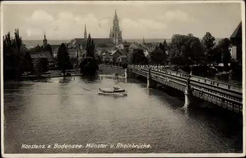 Ak Konstanz am Bodensee, Münster, Rheinbrücke