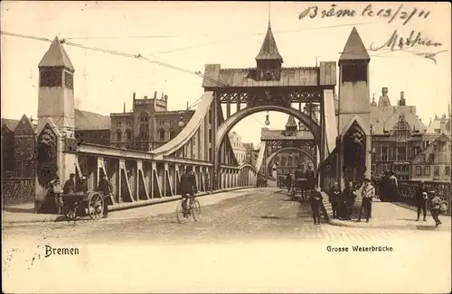 Ak Hansestadt Bremen, Große Weserbrücke