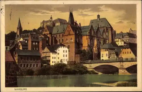 Ak Marburg an der Lahn, Teilansicht, Brücke