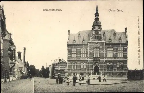 Ak Oude God Mortsel Flandern Antwerpen, Rathaus