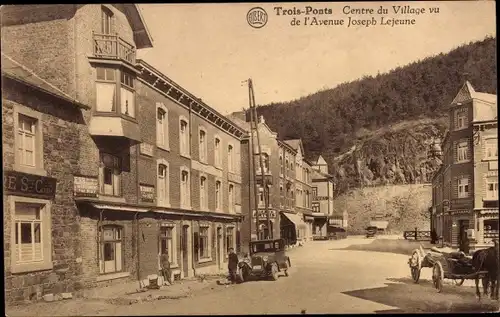 Ak Trois Ponts Trois Ponts Wallonie Lüttich, Dorfzentrum von der Avenue Joseph Lejeune aus gesehen