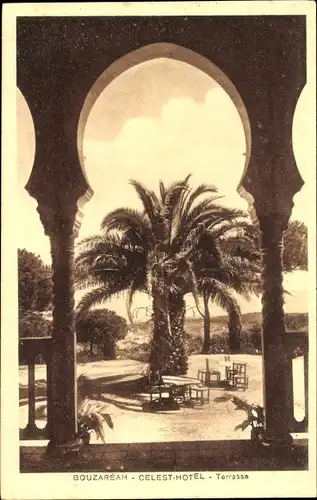 Ak Bouzaréah Algier Algier Algerier, Blick auf die Terrasse vom Celest Hotel, Palme