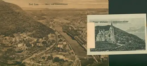 Leporello Ak Bad Ems an der Lahn, Kaiser Wilhelm Gedächtniskirche, Blick vom Concordiaturm